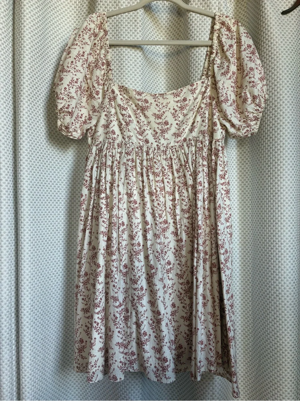 Noralee Ivory Floral Puff-Sleeve Babydoll Dress - Picture 1 of 4